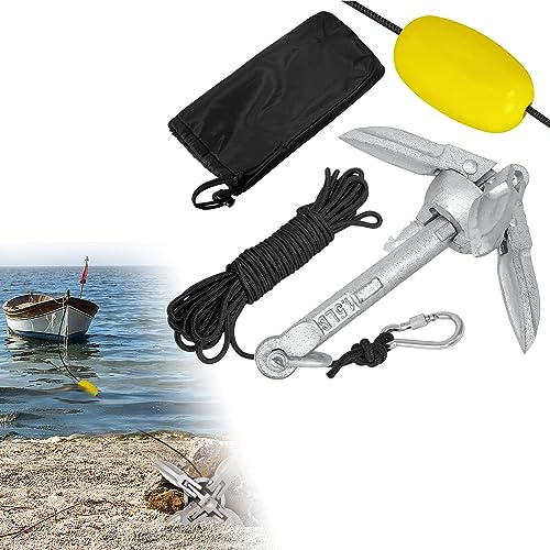 YX 0,7 kg galvaniserat båtankare, hopfällbart ankare, ankarset, båt ankarset med ankarlina, karbinhake, ankarboj och transportväska för båt, gummibåt, SUP, kajak, kanot