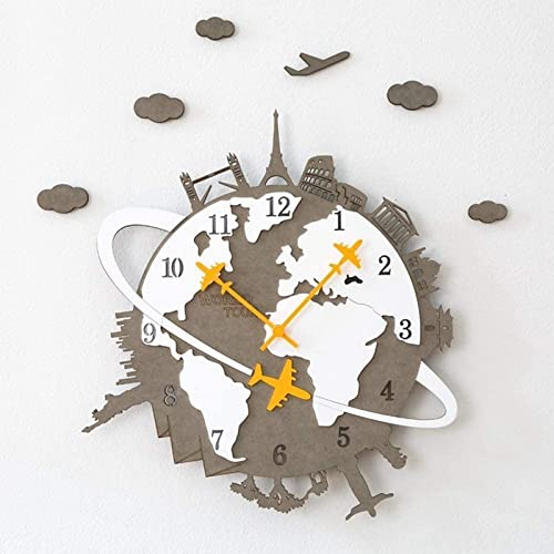 Orologio da parete Arte Orologio silenzioso Muto Orologio da parete 3D per interni, Orologio da parete terrestre, Adesivi murali senza cornice Decalcomania Camera dei bambini Ragazzo Decalcomania