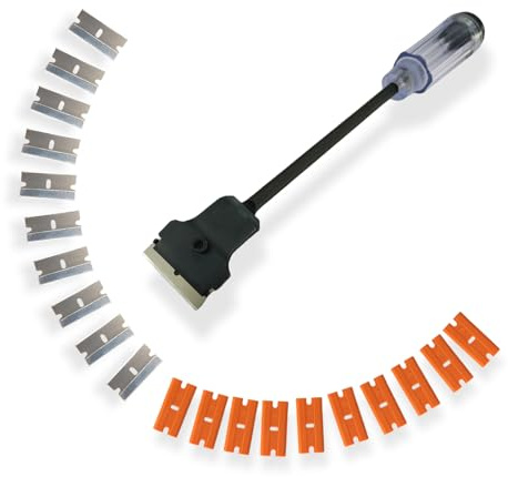 NBTOOL Razor Blade Scraper Tool Long Handle Sticker Scraper,Long Scraper Razor Scraper Tool with 10pcs Carbon Steel Razor Scraper Blades & 10pcs Double-Edged Plastic Blades