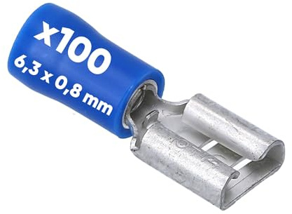 100 Stück Kalitec FHB638 Flachsteckhülsen blau 6,3x0,8 Kabelverbinder I 1,5-2,5mm² Steckverbinder I teilisoliert I Messing I PVC Kragen I für Kfz & Industrie