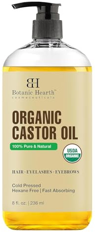 Botanic Hearth Organic Castor Oil 8 Fl Oz (236 ml) | Cold Pressed | Hexane Free, 100% Natural | Pure Castor Oil Organic for Eyelashes, Hair Growth, Eyebrows, Skin, Face | 100% Natural and Vegan