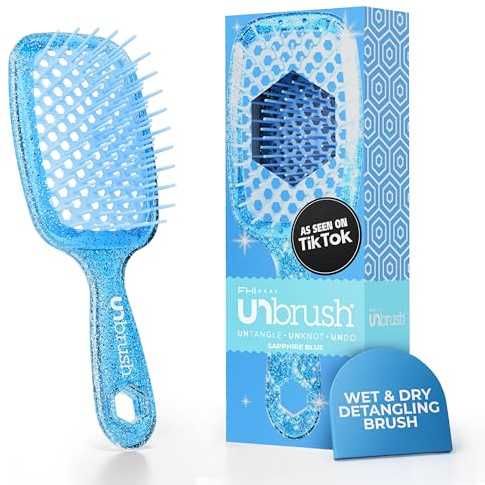 FHI Heat UNbrush Entwirrungsbürste für schmerzfreies Bürsten aller nassen oder trockenen Haartypen, strapazierfähige DuoFlex-Antistatikborsten, leichter Griff, belüftete Haarbürste, Saphirblau