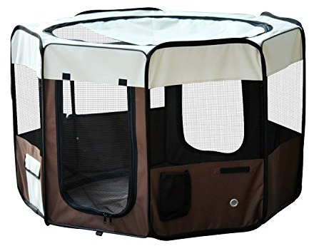 PawHut Parc enclos Pliable pour Chats et Petits Animaux octogonale en Tissu Oxford et Acier - dim. Ø 117 x 76H cm - Beige Marron