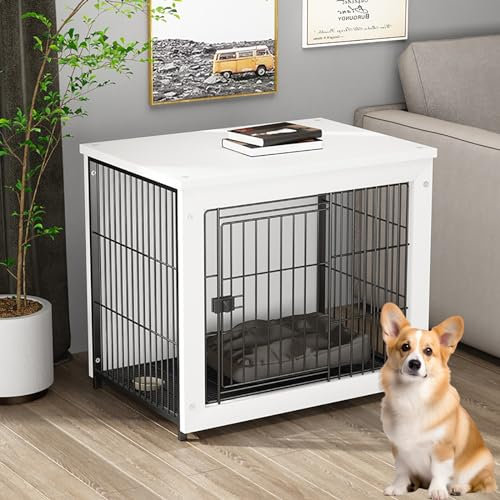 Holz Indoor Hundekäfig Schrank Haustierkäfig für mittelgroße Hunde Tierkäfig mit abschließbarer Tür Hundehütte Indoor mit Holzoptik FüR Kleine Mittelgrosse Hunde Bis Zu 50 Kg. ( Color : Wit , Size : 7