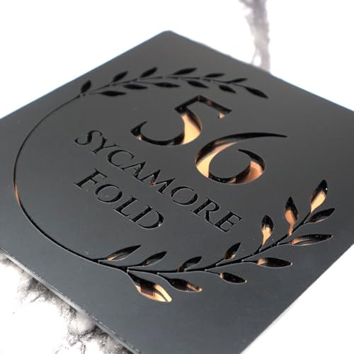 K Smart Sign | Bellissima S1 F1 | Decorative Laser Cut Matt Black & Mirror Finished Marble Flower House Sign Plaques Address Door Number Flowers | 180mm x 180mm (Matt Black & Copper Mirror)