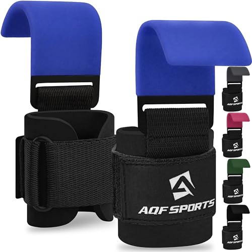 AQF Tyngdlyftningskrokar, Halkfri Gummibeläggning Med Grepp, 8 Mm Tjock Vadderad Neopren Med Dubbelsömmar För Styrkelyft, Marklyft, Gym, Haka, Pull-Ups, Träning, Fitness (Blå)
