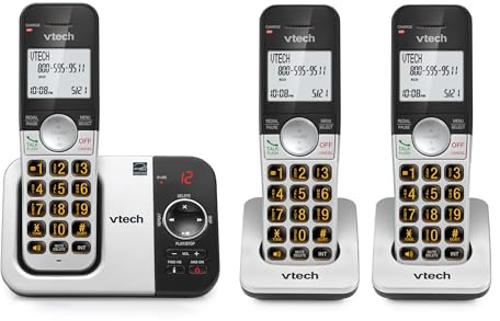 VTech Cordless Phone with 3 Handsets, Answering Machine, Large Display and Big Buttons, Caller ID, Full Duplex Handsfree Calling, Last 10 Dial, Easy to Use, VG232-3
