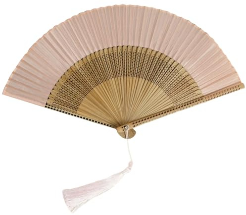 LUCKGONI Handfächer aus Seide und Bambus, glatt und bequem, chinesischer Holz-Faltfächer, Vintage-Stil, hohl, antiker Fächer