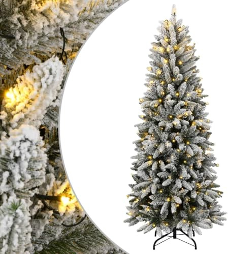 vidaXL Albero di Natale Artificiale con 150 LED e Neve Fioccata 150 cm, Albero di Natale Finto, Albero di Natale dall'aspetto Reale, Decorazione Natalizia