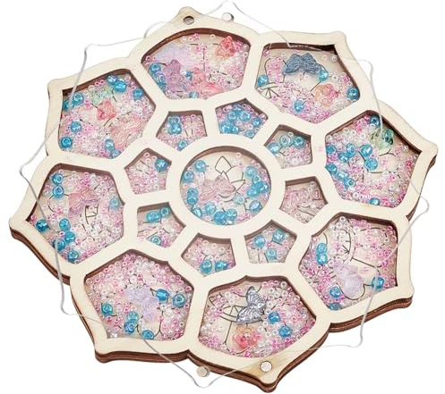 BENECREAT Wood Bead Organizer Tray, Flower Bead Box with Lid Storage Container Case for Organizer, Jewelry Making, Beadwork Craft Accessory