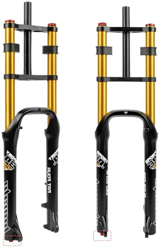 BSFHQS Fahrrad Federgabel 26 Zoll 4.0 Fat Tire Luftfedergabel Gerade Fahrrad Gabel 160mm Federweg Zugstufe Einstellbar 9 * 135mm QR Scheibenbremse Manuelles Lockout(Gold)