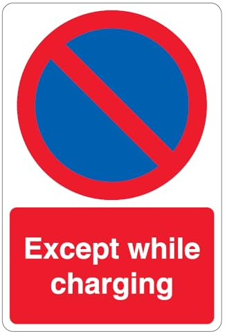 V Safety Except While Charging - No Waiting 200 x 300mm - 1mm Rigid Plastic Safety Sign
