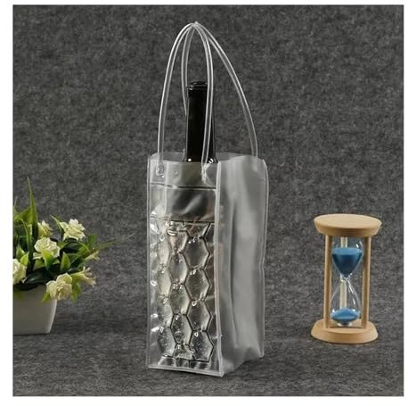 Wine Cooler Ice Wine Bag Wine Beer Champagne Bucket Beverage Bottle Cooler Transparent PVC Cooler Drinks Cooler(Transparent)