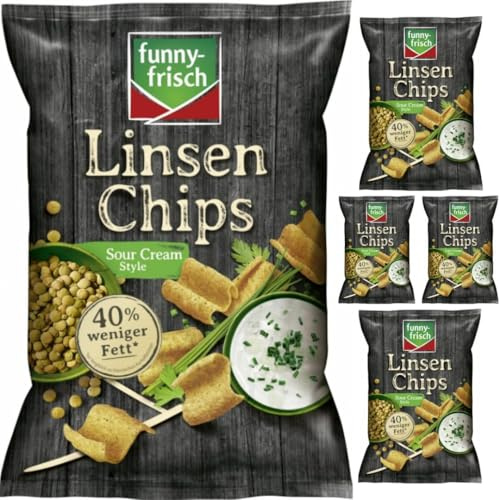 Funny-frisch Linsen Chips Sour Cream Style Chips Cracker 90 gramm x 5 Stück mit Pufai