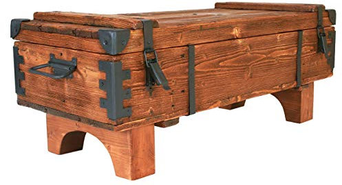 Formplas Couch Tisch Truhentisch aus Massivholz, Vintage Style, 99cm Länge, 40cm Breite, 37cm Höhe, Rechteckiger Coffee Table mit Stauraum, Retro-Stil Haus- und Gartenmöbel