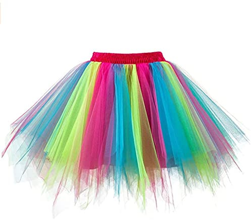 Oversize Regenbogen Tüllrock Damen Kurz, Bunt Tütü Damen Rock Große Größen-Bunte Tanzrock 50er Rockabilly Tutu Rock Retro Petticoat Tüll Fancy Dress Karneval Cosplay Party für FaschingsKostüme