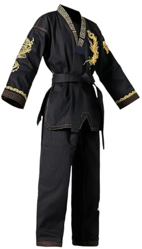 XIEweiZHI Uniformes de karaté Uniforme de Taekwondo Noir, Costumes de karaté for Arts Martiaux, Motif de Dragon brodé(L-160CM)