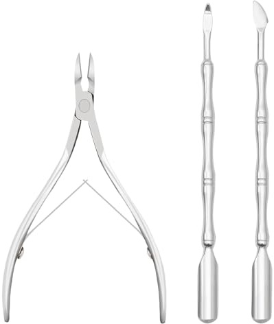 3 piezas cortacutículas con empujador de cutículas y tijeras de acero inoxidable pedicura manicura herramienta removedor de cutículas para el hogar