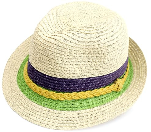 MESU Sommarstråhatt för barn pojkar Jazz Panama Trilby Fedora strandmössa, gRÖN, one size