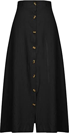 Jupe Femme Mi Longue- Jupe Boheme Coton Et Lin Fendue à Taille Moyenne Couleur Unie AVCE Bouton TempéRament éLéGant Ligne A Fluide Respirant Volants Skirt ExtéRieur DéContractéE Vacances