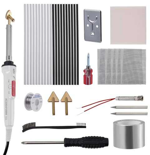 100W Plastic Welding Kit, 2-in-1 Plastic Welder & Soldering Iron Kit, 3-Speed Adjustment Temp Soldering Kit with 40pcs Rods, 5 Soldering Tips, Surface Repair Tool for Car Bumper,Dashboard (White)