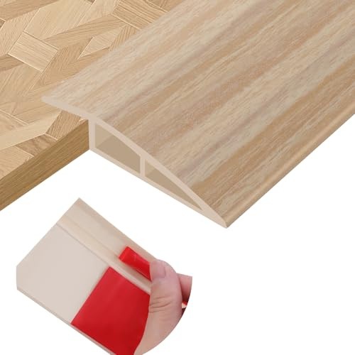 Perfil de transición para suelo tira de umbral adhesivo PVC perfil transición suelo desnivel para umbrales de puertas alfombras (Grano de madera amarillo claro, 10mm×1m)