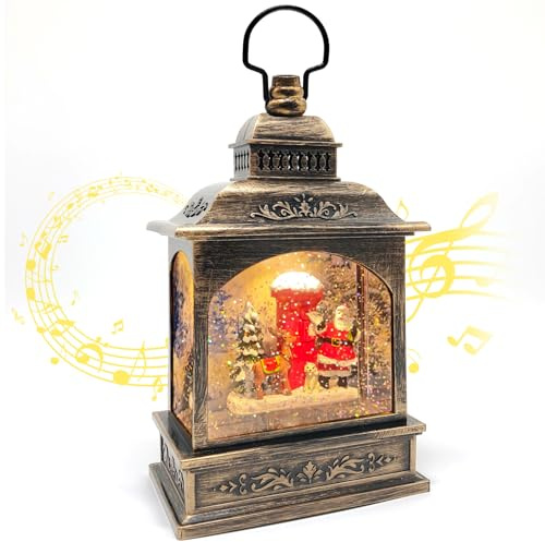 Marsyu Globos de Nieve Navideños Musicales, Linternas Navideñas Giratorias con Pilas USB y 3AA con Proyector,Temporizador, Decoraciones Navideñas Vintage Regalos para Decoración(Papá Noel+Reno+Buzón)