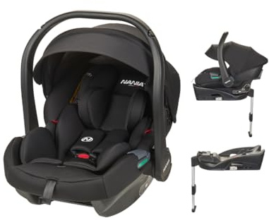 NANIA Rimini Babyautositz, 40-87 cm, R129 i-Size, ab Geburt bis 13 kg, Schale Gruppe 0+, verstellbare Kopfstütze, Seitenschutz, Lendenwirbel- und Reduziereinlage, Isofix-Basis oder Gurt