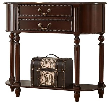 SXKLYRF Tavolo Consolle Ingresso a Mezzaluna con 2 Cassetti e Ripiano Aperto, Mensola Dietro Divano per Soggiorno, Ingresso, Corridoio, Arredamento Decorativo Vintage(110x30x90cm/43x12x35in)