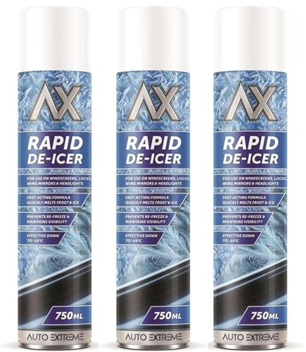 BURAKH De-Icer Spray 750ml Pack of 3, Fast Acting Car Windscreen & Window Deicer, Ice Frost & Snow Remover for Mirrors, Rapid Winter Visibility Formula for Cars Vans & Taxis