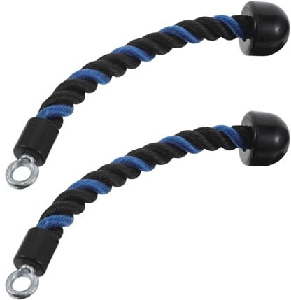 Toddmomy 2Pcs Blue-Black Nylon Tricep Pull Rope 38Cm with Single Grip and Carabiner – Heavy Duty Cable Attachment for Gym Fitness Training, Biceps and Triceps Exercise Equipment