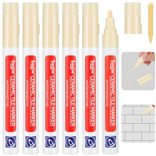 AOOSU Rotulador Juntas Azulejos Beige, 6 Piezas Lápiz para Juntas, Rotuladores para Junta de Azulejos, Bolígrafo para Junta de Azulejo para Restaura Las juntas de Baños y Cocinas