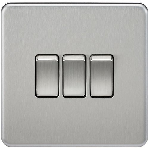Knightsbridge SF4000BC Screwless 10 A 3-Gang 2 Way Switch, 32 W, 230 V, Brushed Chrome