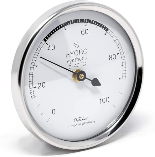 Fischer 150CR, Synthetic-Hygrometer, Kunststoff, Messstation, Feuchtemesser | Luftfeuchtigkeitsmesser mit chrom-farbenem, Messbereich 0-100 % r. F., 68mm Durchmesser, Made in Germany
