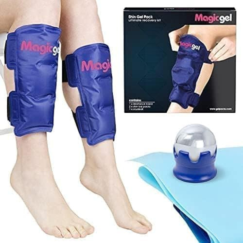 Magic Gel Kühlpad für Schienbein (Mit Roller und Stretchband) - Kühlpack gegen Schmerzen - Coolpack für Kältetherapie - Kühlkompresse mit Kühlakku Gels