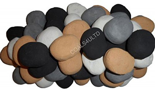 The Stove Wizard Mixed Ceramic Pebbles – 30 Fire Stones for Gas Fire, LPG Fire, Electric Fireplace & Bio Ethanol Burner – Heat-Resistant Fuel Effect Pebbles in Beige, White, Grey & Black (60mm x 40mm)