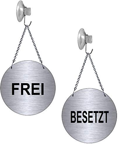 Desi-Schilder Frei-Besetzt-Alu.-Edelstahloptik-Wendeschild-Infoschild-Hängeschild-Schild-130 mm Ø-Mit Kettchen-139-14