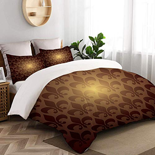 TESCCI Parure de lit Adulte,Housse de Couette,Fleur De Lis Fleur De Lys Royal Inspiré Style Floral Baroque Foncé Modèle Moderne,1 Housse de Couette 220 x 240cm + 2 Taies d'Oreillers 50 * 75 CM