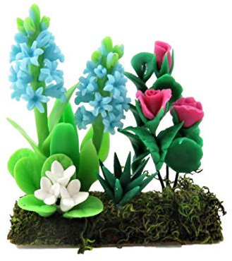 Melody Jane Puppenhaus Blau Hyazinthen & Rosen Blumen in Boden Erde Gras Gartenzubehör