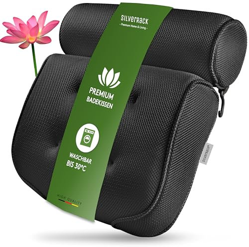 SilverRack Cuscino da bagno MEDIAMENTE MORBIDO [Nero 3D] - Cuscino per il collo per vasca da bagno con ventose come accessorio per vasca da bagno - Cuscino per vasca da bagno