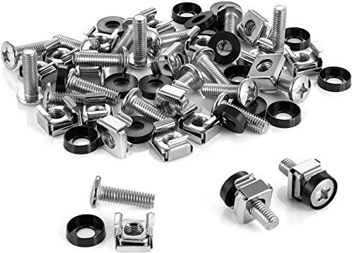Poppstar Juego de M6 x 20mm tornillos rack & tuerca enjaulada para 10” y 19” armario de red, tornilleria rack con arandelas, 20 unidades