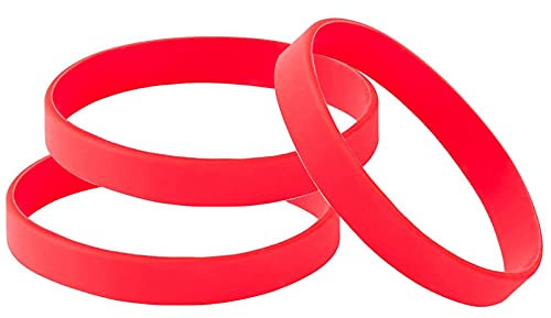 THXIY 100PCS Blank Silicone Wristbands Elastic Universal Bracelets Rubber Wholesale Bracelet bands bulk for Kids Red