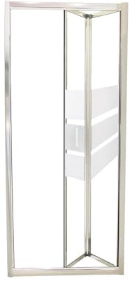 ONDÉE - Porte de douche MISSI, Façade pliantes accès de face. 70x185cm - Epaisseur 4mm - Installation réversible - Profilé aluminium chromé (-25/+5mm) - Verre trempé sérigraphié 3 bandes blanches