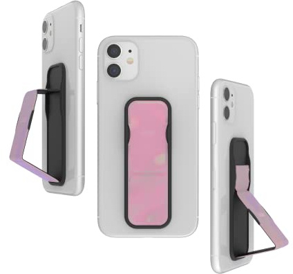 CLCKR Phone Grip and Expanding Stand, Universal Color Match Phone Grip Holder with Multiple Viewing Angles for iPhone 14/13/12, Samsung Galaxy S22 and More, Phones, Tablets, Holographic Pink