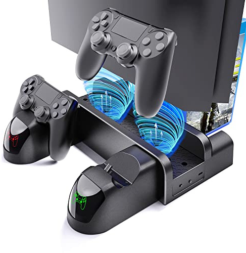 VGBUS PS4 Stand Cooling Fan Station for Playstation 4/PS4 Slim/PS4 Pro, PS4 Vertical Charging Station with Dual Controller,PS4 Standand with USB Port & 12 Games Slots.