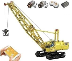 Mould King 17001 Kran Modell Spielzeug, 1205 Teile Ferngesteuertes Raupenkran Bausatz mit 5 Motor, Fernbedienung und App Dual Control, Kran Modell für Baufahrzeugmodell-Enthusiasten