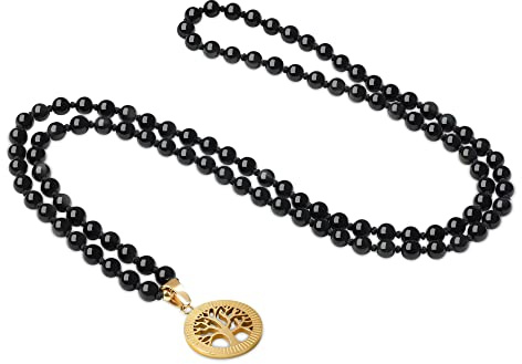 COAI 6 mm handgjorda bönhalsband 108 mala-pärlor sten pärlhalsband, 82-86 cm, Sten, Obsidian