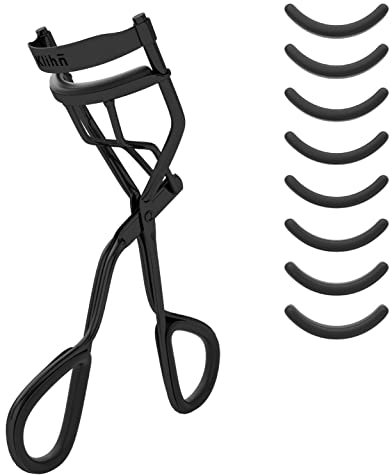 KLIHN® – Piegaciglia rosa e oro incl. 8 cuscinetti in gomma di ricambio. Piegaciglia professionale in acciaio al carbonio di alta qualità (nero)