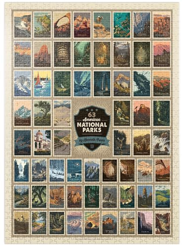 63 American National Parks: by Kenneth Crane, Vintage Poster - Premium 1000 Piece Jigsaw Puzzle - Made in USA