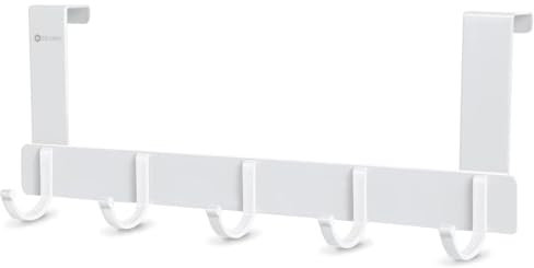 DeeAWai Türgarderobe A14 Türhaken zum Einhängen - Jackenhalter mit 5 Haken - Badezimmertür Haken für 2 cm dicke Türen - Türhakenleiste mit Anti-Rutsch - Handtuchhalter Bad